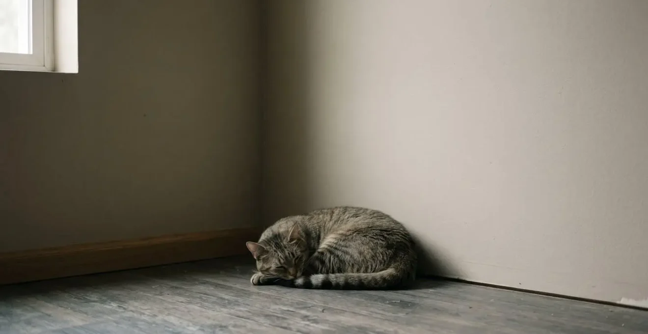 Chat solitaire dans une posture apathique, illustrant les signes de dépression féline