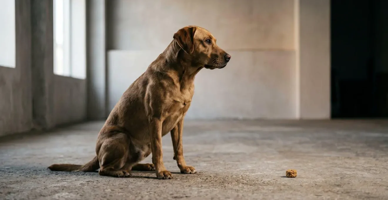 Chien démontrant l'auto-contrôle face à une friandise, illustrant l'apprentissage du renoncement positif