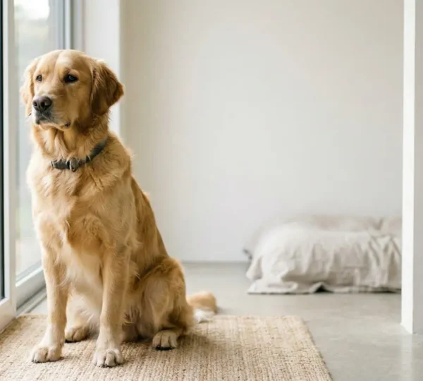 Chien en bonne santé regardant par la fenêtre d'un chenil professionnel moderne