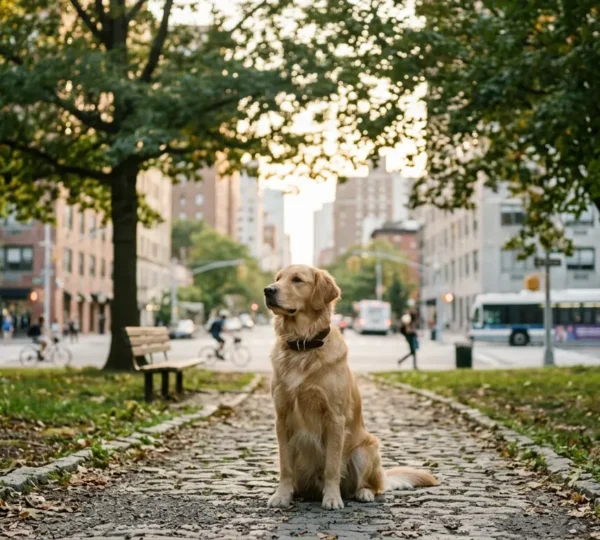 Chien urbain dans un environnement calme de la ville