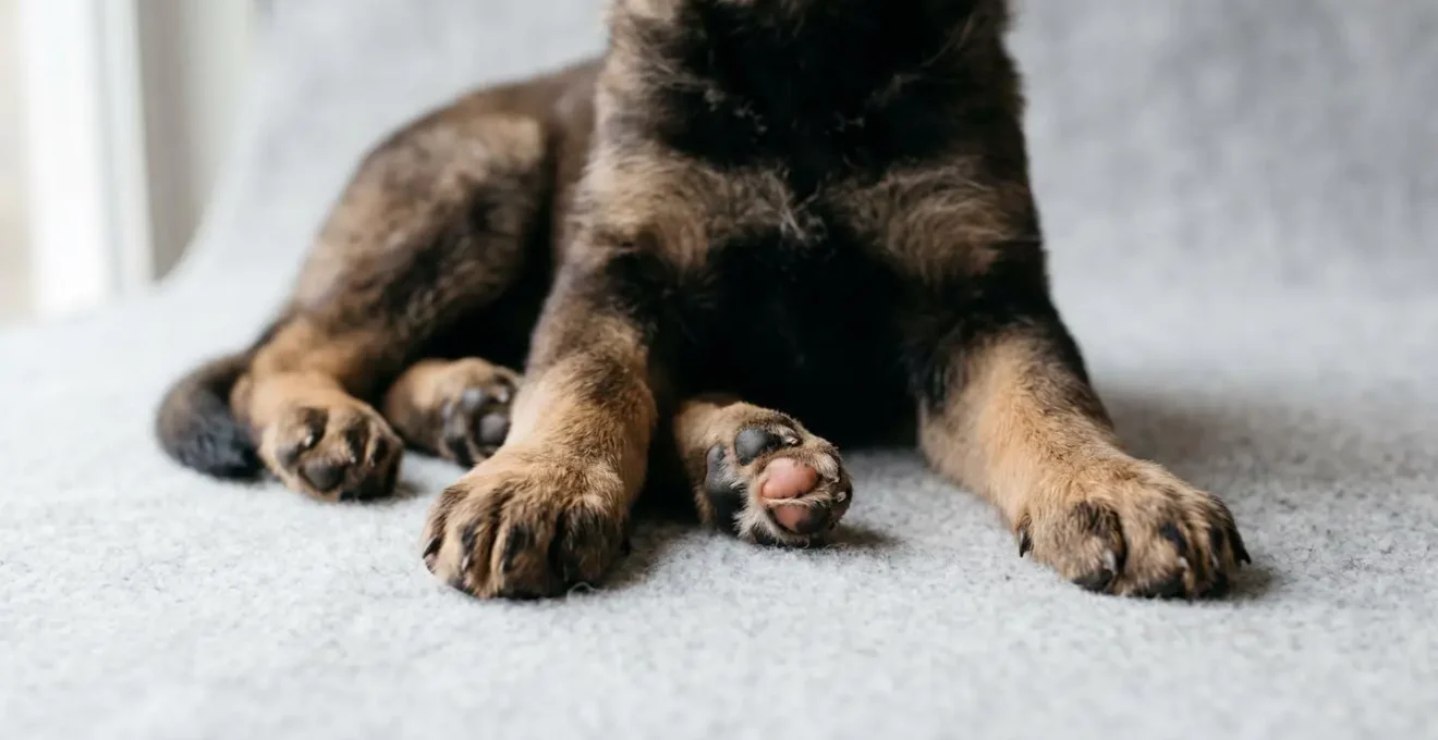 Jeune chien en phase de croissance montrant la fragilité articulaire pendant le développement