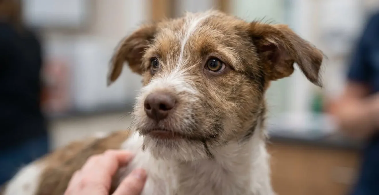 Gros plan sur les expressions faciales d'un chiot montrant les signaux subtils de stress et d'inconfort lors d'une interaction
