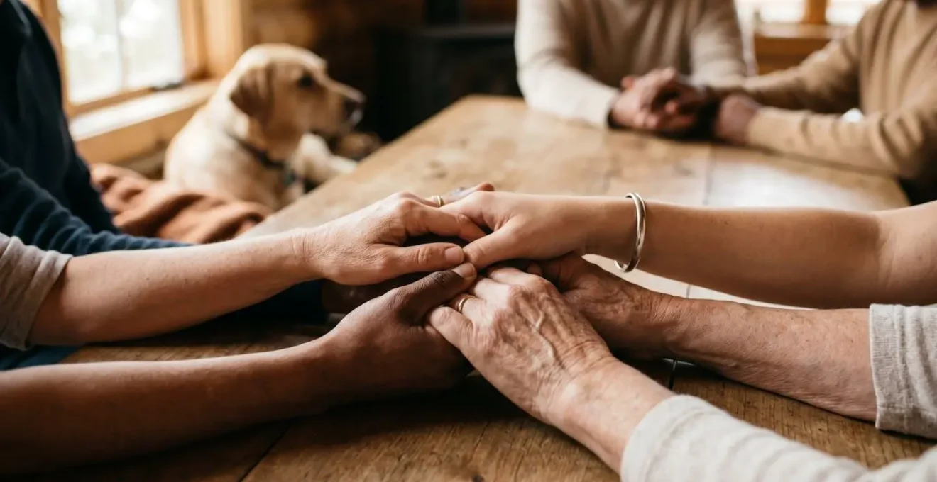 Mains tendues en cercle symbolisant la solidarité et l'entraide pour financer des soins vétérinaires