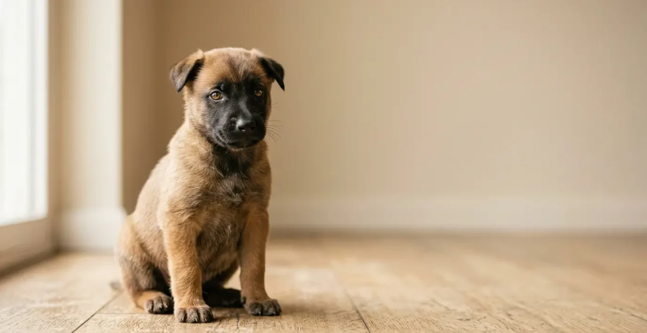 Gros plan photographique d'un chiot de berger à sept semaines observé lors d'un test comportemental dans un environnement neutre