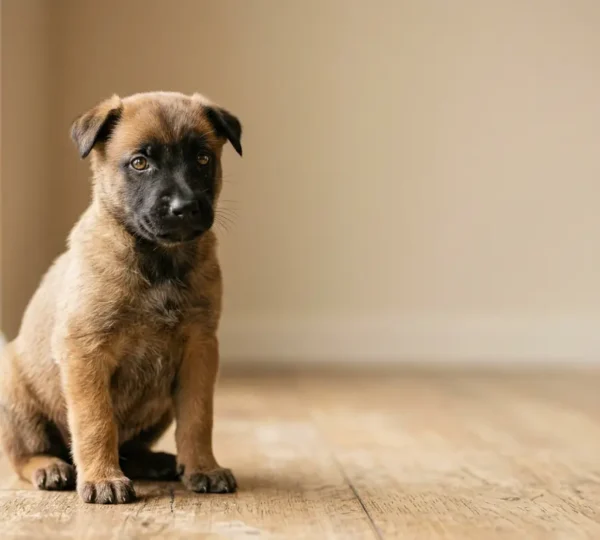 Gros plan photographique d'un chiot de berger à sept semaines observé lors d'un test comportemental dans un environnement neutre