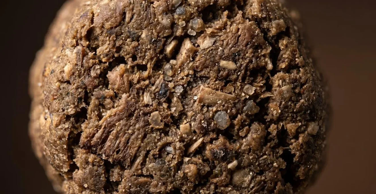 Vue macro des croquettes révélant la texture et la composition minérale